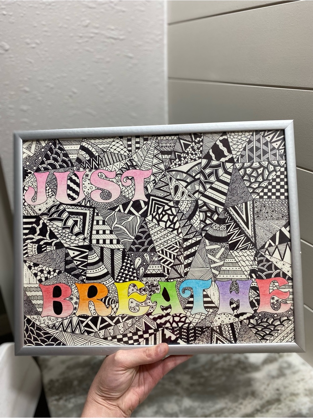 Handcrafted 'Just Breathe' Art Zentangle - Picture 2 of 5